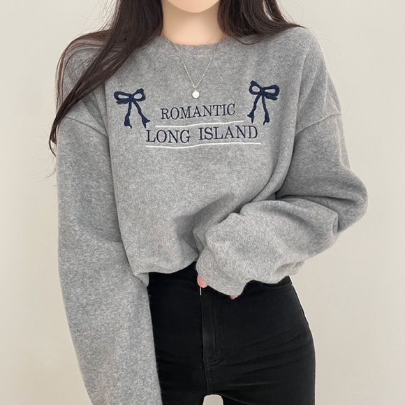 Embroidered Letter Sweatshirt with Bow Accent - Picture 2 of 4